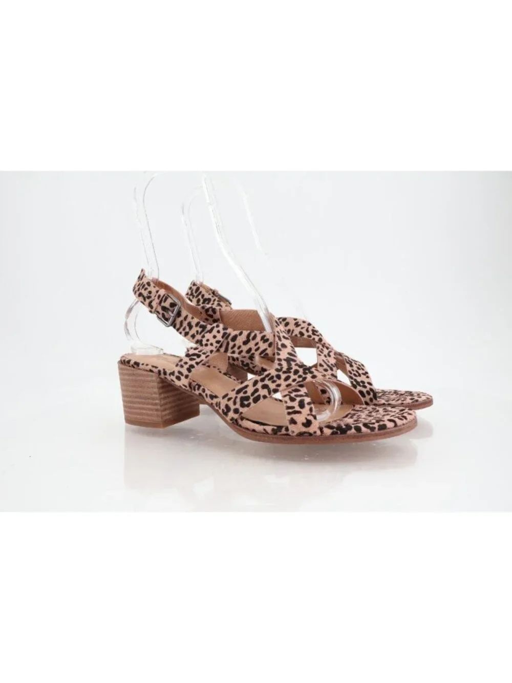 Madewell Alyssa Leopard Strappy Sandals Size 9 Calf Hair Block Heel Slingback